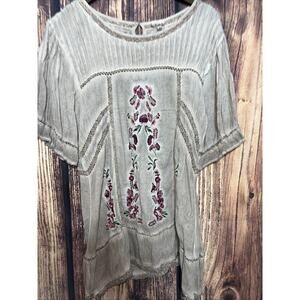 Anthropologie POL Sz S Tunic Top Boat Neck Embroidery Tassels Flounce Hem Boho